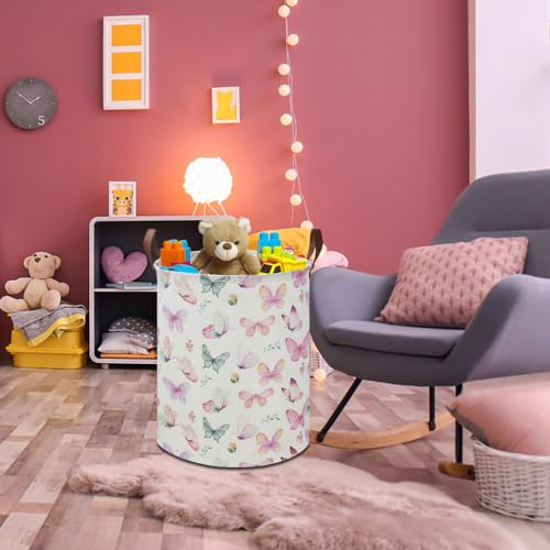 19.7" Butterfly Laundry Basket,Kids Dirty Clothes Hamper,Waterproof Toys Storage Bin,Room Decor,Gift Baskets,Baby Nursery Hamper(Pink Butterfly) - color: Pink Butterfly