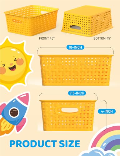 WYT 6-Pack Plastic Small Shelf Storage Weave Baskets Organizing for Cabinets and Pantries, Yellow - color: Yellow, size: 6-Pack