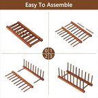 HBlife 4pcs Teak Dish Drying Rack Plates Holder Stand Kitchen Storage Cabinet Organizer for Dish/Plate/Bowl/Cup/Pot Lid/Cutting Board (8 Slots) - color: Teak 8 Slots 4pcs