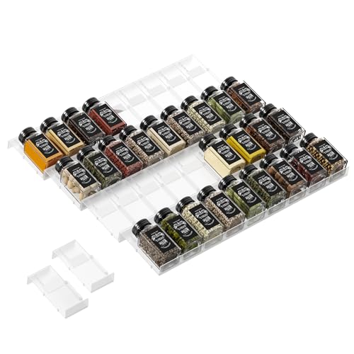 Famhap Spice Drawer Organizer, 36PCS Interlocking Expandable Seasoning Rack Tray Insert for Kitchen Drawers, Spice Rack Drawer for Spice Jars - color: Transparent, size: 36pcs