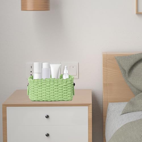 Small baskets for Organizing,Cute woven Storage basket with recycled paper rope for Shelves Bathroom,Little decorative basket,Set of 3 (Light Green) - color: Light Green