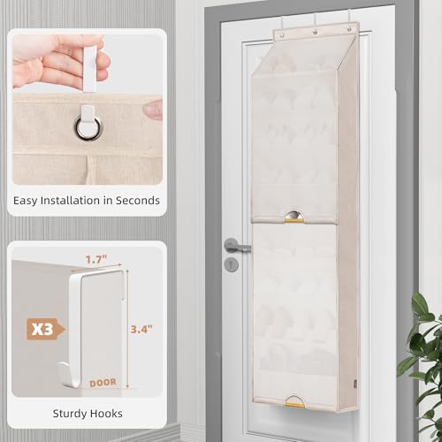 STORAGE MANIAC Over the Door Shoe Organizer with Curtain Dustproof Heavy-Duty Large Deep Pocket Hanging Shoe Organizer for Closet Dorm & Narrow Door Storage Shoe Holder Shoe Rack, 9-Shelf Beige 1 Pack - color: Beige, size: 9-Shelf