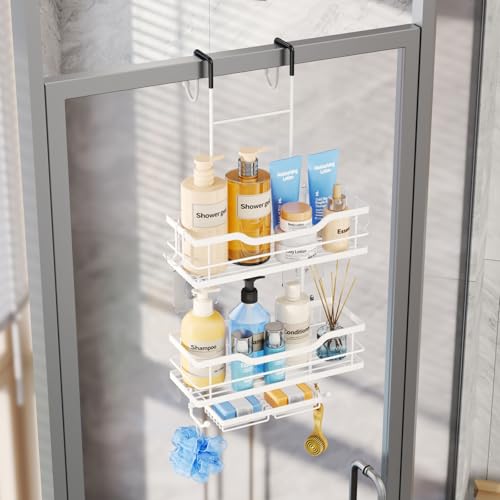 Consumest Over The Door Shower Caddy - 3 Tier Shower Organizer Hanging with Soap Holders, Large Capacity Shower Shelves with 6 Hooks, Bathroom Rack and Storage, White - color: White, size: 3 Tier