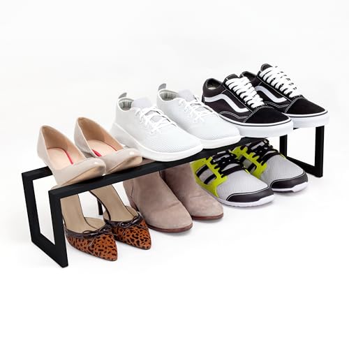 QUALIAZERO 2-Tier Expandable Shoe Rack – Durable Organizer Shelf for Entryways, Bedrooms, Bathrooms, and Laundry Rooms (GALAXY BLACK, 1 PACK) - color: GALAXY BLACK, size: 1 PACK