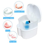 Denture Soaking Box Orthodontic Retainer Bath Case with Strainer Basket, False Teeth Container Dental Denture Bath Box Case Cup for Travel Cleaning - White - color: White