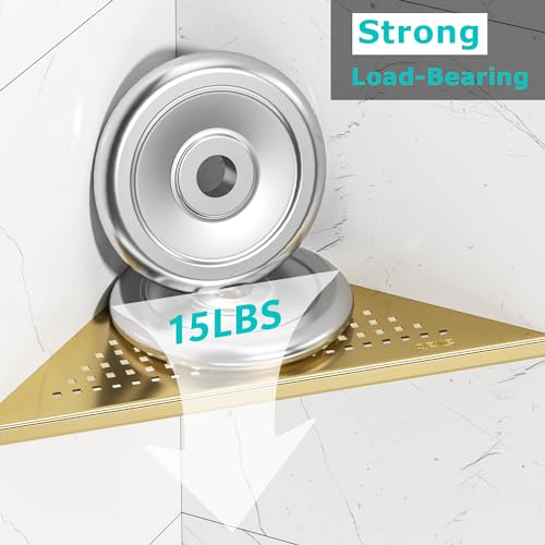 Qeke Bathroom Corner Shelf, Recessed 10" Shower Shelf Caddy, SUS304 Stainless Steel Shelf Wall Mount Triangular, No Drilling, Brushed Golden - color: Brushed Golden, size: 10"- 1 Pack