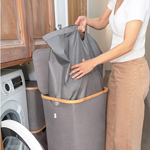 LONBET Laundry Basket with Lid, Made from Breathable Fabric | Aesthetic Clothes Hampers for Laundry with Side Handles & Sturdy Bamboo Frame (26 Gallons - Single, Gray) - color: Gray, style: 26 Gallons - Single