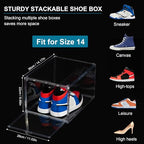 12 Pack Shoe Boxes, Clear Acrylic Stackable Plastic Sneaker Box Container, Magnetic Drop & Side Open Shoe Organizer Case Container With Lids Fits Up to Size 14 (Clear) - color: Clear
