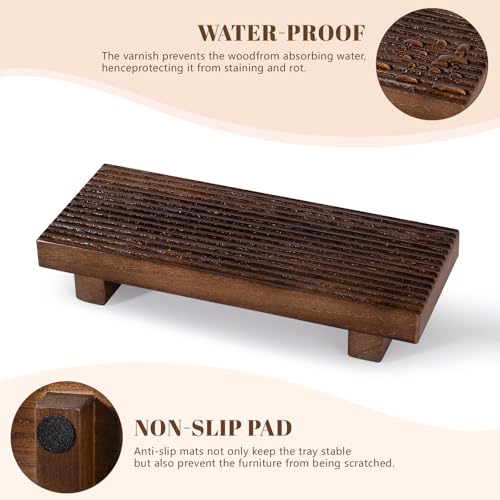 Bathroom Tray Farmhouse Decor Pedestal Stand Wood Riser Display Kitchen Accessories Soap Holder for Sink, Counter, Vanity, 8.7 * 3.6 Walnut - color: Walnut, size: 8.7" x 3.6" x 1.6"