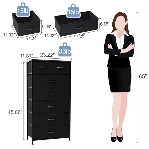 Crestlive Products Vertical Dresser Storage Tower - Sturdy Steel Frame, Wood Top, Easy Pull Fabric Bins, Handles - Organizer Unit for Bedroom, Hallway, Entryway, Closets - 7 Drawers (Black) - color: Black, style: 7 Drawers