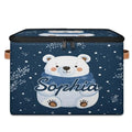 Custom Storage Basket with Name, Personalized Storage Bins with Zipper Lid, Foldable Fabric Storage Box Large capacity with Handle Snowflake White Bear - color: Option 1