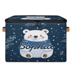 Custom Storage Basket with Name, Personalized Storage Bins with Zipper Lid, Foldable Fabric Storage Box Large capacity with Handle Snowflake White Bear - color: Option 1