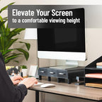 Mind Reader Monitor Stand, Laptop Riser, Desktop Organizer, Storage Drawer, Office, Plastic, 13.5"L x 13"W x 4"H, Black - size: 1 Pack