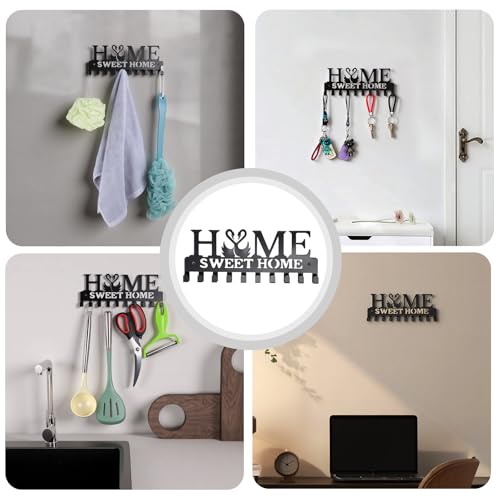 Key Holder Wall Mounted with Screws and Anchors, Black Multifunctional Key Hanger with 10 Hooks, Entryway Front Door Kitchen Hallway Garage Office - color: Home-2 Black