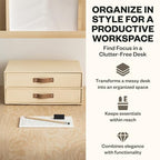 Bigso Birger 2 Drawers - Desktop Drawers for A4 and Letter Size Papers and Documents - Tabletop Drawers with Leather Handles - 13.1 in x 10 in x 5.7 in - Cream - color: Cream