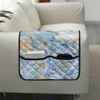 Blue Gold Marble Print Couch Arm Covers with 2 Side Storage Pockets, Anti-Slip Armrest Cover for Sofa, Chair, Loveseat, Recliner Arm Covers - color: Blue Gold Marble