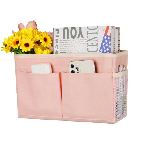 Bedside Caddy Hanging Storage with Water Bottle Holder for Bunk Bed Hospital Bed Dorm Rooms (Pink) - color: Pink
