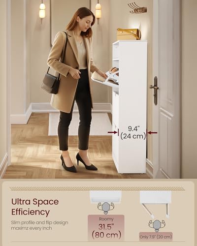 VASAGLE Custos Collection - Shoe Cabinet, Shoe Organizer, Open Compartment, Adjustable and Removable Dividers, 3 Flip Drawers, 9.4 x 31.5 x 54.5 Inches, for 21-24 Pairs, Cloud White ULBC043WB01 - color: Cloud White, size: 9.4"D x 31.5"W x 54.5"H, style: s