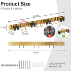 Mop Broom Holder Wall Mount, 2 Packs Gold Stainless Steel Tool Storage Organizer for Kitchen Garden Garage Laundry Room Bathroom and RV with 4 Slots 6 Hooks - color: Gold-2 Pack