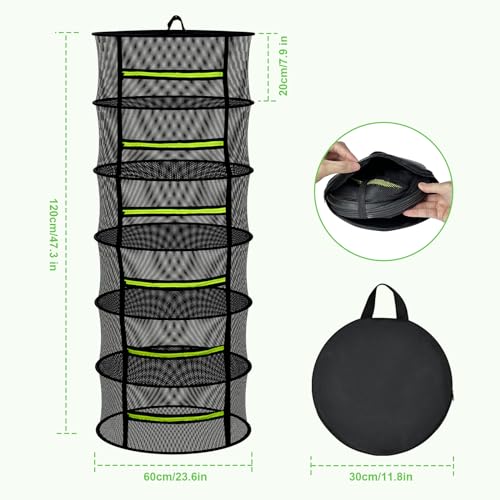 MEKOLIFE Herb Drying Rack with Mesh Design, Hanging Drying Rack with Green Zipper & Garden Pruning Shears – Versatile Plant Drying Solution (6 Layers) - size: 6 Layers