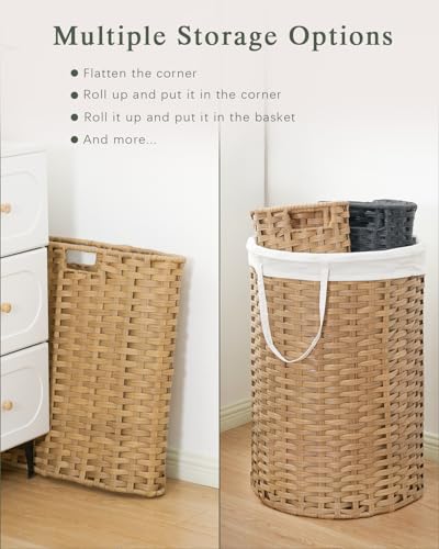 SETVSON Laundry Hamper with Lid 23.8 Gal (90 L) Round Laundry Basket with Lid Handwoven Clothes Hamper Removable Bag 2 Mesh Bags Rattan Woven Basket Handles for Bathroom Living Room Natural - color: Natural, size: 23.8 Gal - 90L