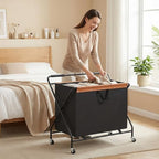 HOOBRO 172L Collapsible Laundry Basket with Wheels and Handle, Rolling Laundry Cart with Removable Liner Bag, Folding Laundry Hamper for Laundry, Bathroom, Bedroom, Black BB13XY01