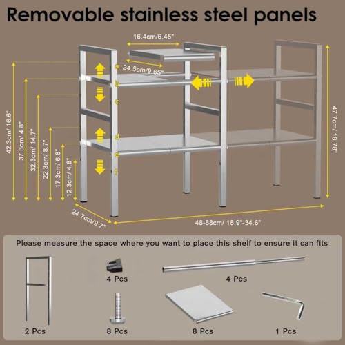 Expandable Under Sink Organizer and Storage, 2-Tier Height Adjustable Under Cabinet Organizer Shelf with 8 Removable Panels for Bathroom Kitchen Multi-Purpose Storage (8 Panels)