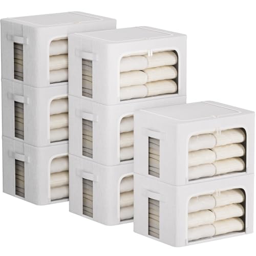 FHSQX 8 Pack Clothes Storage Bins - Foldable Storage Bins for Clothes Fabric Storage Box with Metal Frame (Cream White, 15.7x11.8x9.8 inch) - color: Cream White, size: 15.7x11.8x9.8 inch