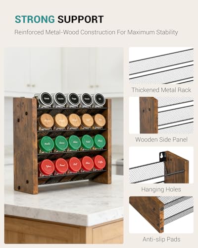 NESAPTO Spice Rack Organizer for Cabinet, Wooden 4 Tier Vertical Seasoning Organizers for Kitchen Pantry, Countertop/Wall Mount, Holds 20 Spice Jars (No Jars Included),10.3" W × 9.4" H - size: Holds 20 Jars, 10.3"W × 9.4"H