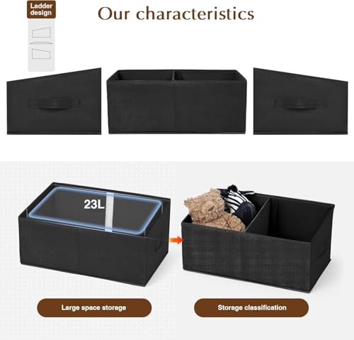 DIMJ Closet Storage Bins, 6 Pack Storage Baskets for Shelves, Foldable Closet Organizer with Handle, Linen Closet Organizers and Storage for Clothes, Toys, Towel, Books (Black) - color: Black, size: 6 Bins 16.5"x11"x7.8"