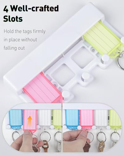 Uniclife Key Tag Rack Slot Style Key Storage Rack Plastic Wall Mounted Key Holder Organizer with Transparent Key Tags Identifiers in 4 Assorted Colors - size: 5.5'' x 2.8'', 1 Pack, style: Slots
