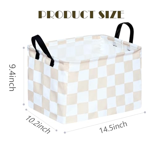MAIZMZ Beige Check Storage Basket Baby Toys Organizer Bins Decorative Gifts Bakset Waterproof Nursery Hamper Women Storage Cube Kids Laundry Basket for Home/Dorm/Kitchen/Pet/Office/Closet/Shelf/ - color: Beige grid