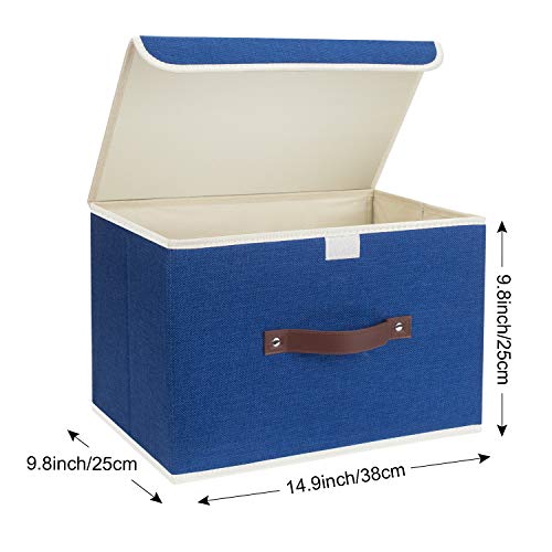 TYEERS Collapsible Storage Boxes, Washable Fabric Storage Bins with Lids, 14.9x9.8x9.8 inches, 3 Pack, Classic Blue - color: Classic Blue, size: 3-pcs 14.9x9.8x9.8 in