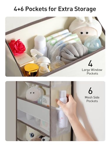 Yecaye Hanging Over the Door Organizer 1 Pack, 35.2lbs Load Toy Stuffed Animal Storage, Swing-proof Bathroom Organizers and Storage for Nursery Newborn Baby Essential Stuff Beige - color: Beige, size: 4 Tier