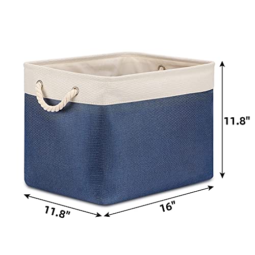 Bidtakay Fabric Storage Baskets with Handles for Organizing 16" x 11.8" x 11.8" Navy Blue Baskets [2-Pack] Shelf Baskets Large Canvas Collapsible Bins for Closet (White&Blue) - color: White&Blue, size: 2 Pack-L-16x11.8x11.8 In
