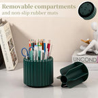 Anyoifax 360° Rotating Pen Holder 7 Slots Desk Organizer Removable Pencil Cup Plastic Art Supplies and Accessories Desktop Storage Box Caddy for Office, School, Home (Teal Green) - style: Stripe Teal Blue