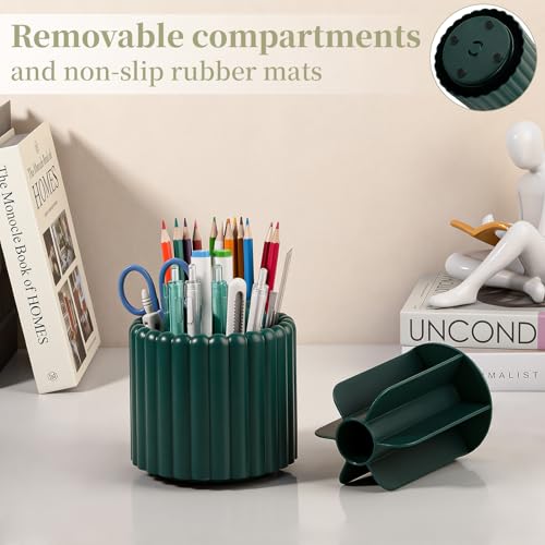 Anyoifax 360° Rotating Pen Holder 7 Slots Desk Organizer Removable Pencil Cup Plastic Art Supplies and Accessories Desktop Storage Box Caddy for Office, School, Home (Teal Green) - style: Stripe Teal Blue