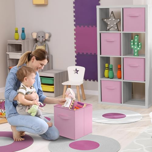 Sorbus Storage Cubes - 11 Inch Foldable Fabric Baskets for Organizing Pantry, Closet, Shelf, Toy Box, Cubby - 6 Collapsible Cloth Cube Storage Bins for Home, Nursery, Playroom, Bedroom (Pastel Pink) - color: Pastel Pink, size: 11 Inch