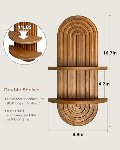 Bamworld Plant Wall Shelf Boho Wall Decor Brown Hanging Plant Shelf Mid Century Modern Decor 2-Tier Wooden Floating Shelves for Home, Bathroom Living Room Office Holding Planter Decoration, 1Pcs - color: Brown - Matte, size: 16.7'' -1 Pcs