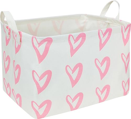 CLOCOR Rectangular Pink Heart Basket Empty, Storage Bin, Waterproof Book Box with Handles, Gift Basket(Pink Heart) - color: Pink Heart