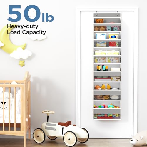 Mefirt Over The Door Organizer, 6 Shelf Door Hanging Organizers with 6 Large Capacity Pockets, Behind Door Storage Hanging Shelves for Closet Wall Bathroom Bedroom Nursery - color: Grey, size: 6-Tier