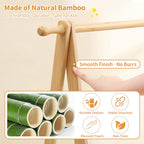 Foldable Kids Clothing Rack - Dress Up Storage with 2 Fabric Shelves, Bamboo Small Clothes Rack for Hanging Organizer, Kids Costume Wardrobe & Dress Up Rack for Bedroom, Playroom, Nursery (Natural)