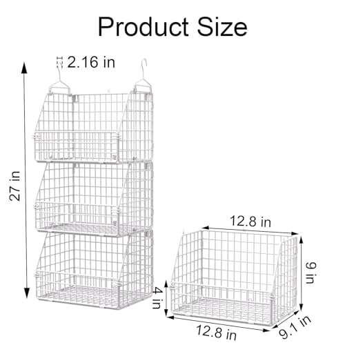 PUPPYCUTE Hanging Closet Organizer and Storage, Clothes Hanging Shelves Wire Baskets for Clothing Sweaters Purse Handbags Shoes White 3 Tier - size: For closet-3 pcs