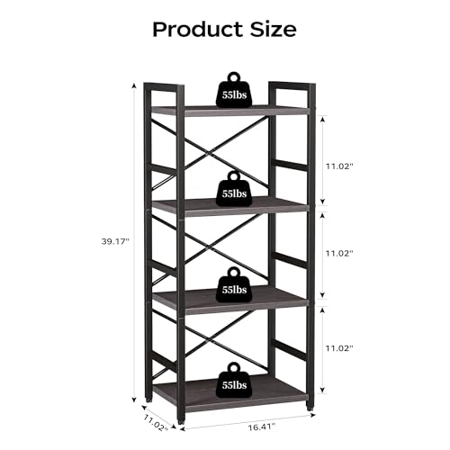 Homeiju Grey Bookshelf, 4 Tier Small Bookcase for CD/Movie/Book, Book Shelf Organization and Storage for Bedroom, Kid's Room, and Home Furniture (Grey) - color: Grey, size: 4 Tier