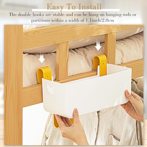 Nitial 2 Pcs Bunk Bed Shelf Hanging Storage Bedside Organizer with Hooks Multi Pockets Plastic Bedside Caddy for Dorm Bed Phone Glasses Rv Loft Bathroom Camper Handrail Book Accessories (White)