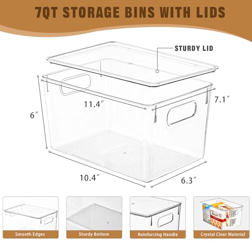 12 Pack Clear Storage Bins with Lids, 7 Quart Stackable Storage Boxes for Storage and Organization, Plastic Storage Containers with Lids, Plastic Bins with Handles for Office, Bedroom, Study Room - size: 12 Pack