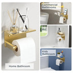FORIOUS Toilet Paper Holder with Shelf, Adhesive or Screw Wall Mount Toilet Paper Roll Holder for Bathroom, 304 Stainless Steel Commercial Toilet Tissue Roll Dispenser with Phone Shelf (Brushed Gold) - color: Brushed Gold