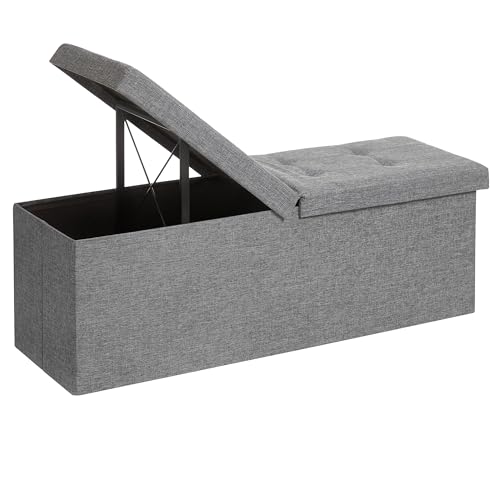 SONGMICS MAZIE Collection - 43 Inches Storage Ottoman, Foldable Storage Bench with Flipping Lid, 660 lb Load Capacity, for Entryway, Living Room, Bedroom, Light Gray ULSF71G - color: Light Gray, size: 15"D x 43"W x 15"H