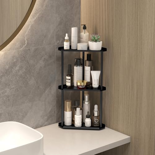 Jesginboo 3 Tier Bathroom Counter Organizer, Vanity Organizer Corner Shelf, Skincare, Makeup Countertop Organizers, Kitchen, Bathroom Counter Storage, Black - color: Black 3 Tier