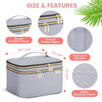 HXLGMD Large Makeup Bag with Mirror Double Layer Travel Make Up Organizer Case, Large Capacity Coemetic with Brush Slot Divider, Travel Toiletry Bag for Women (Grey) - color: Grey